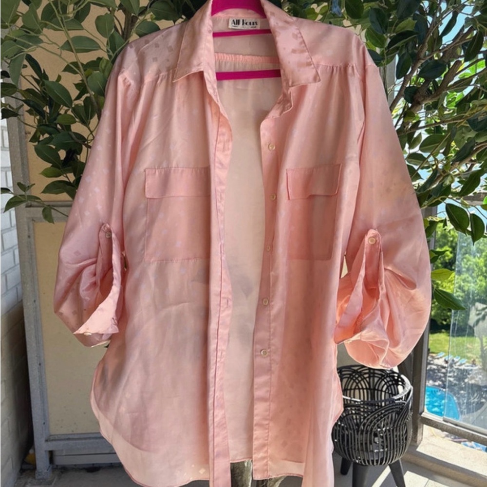 Vintage All Hours Pink Tunic Blouse with Optional 3/4 Button Sleeves, Large
